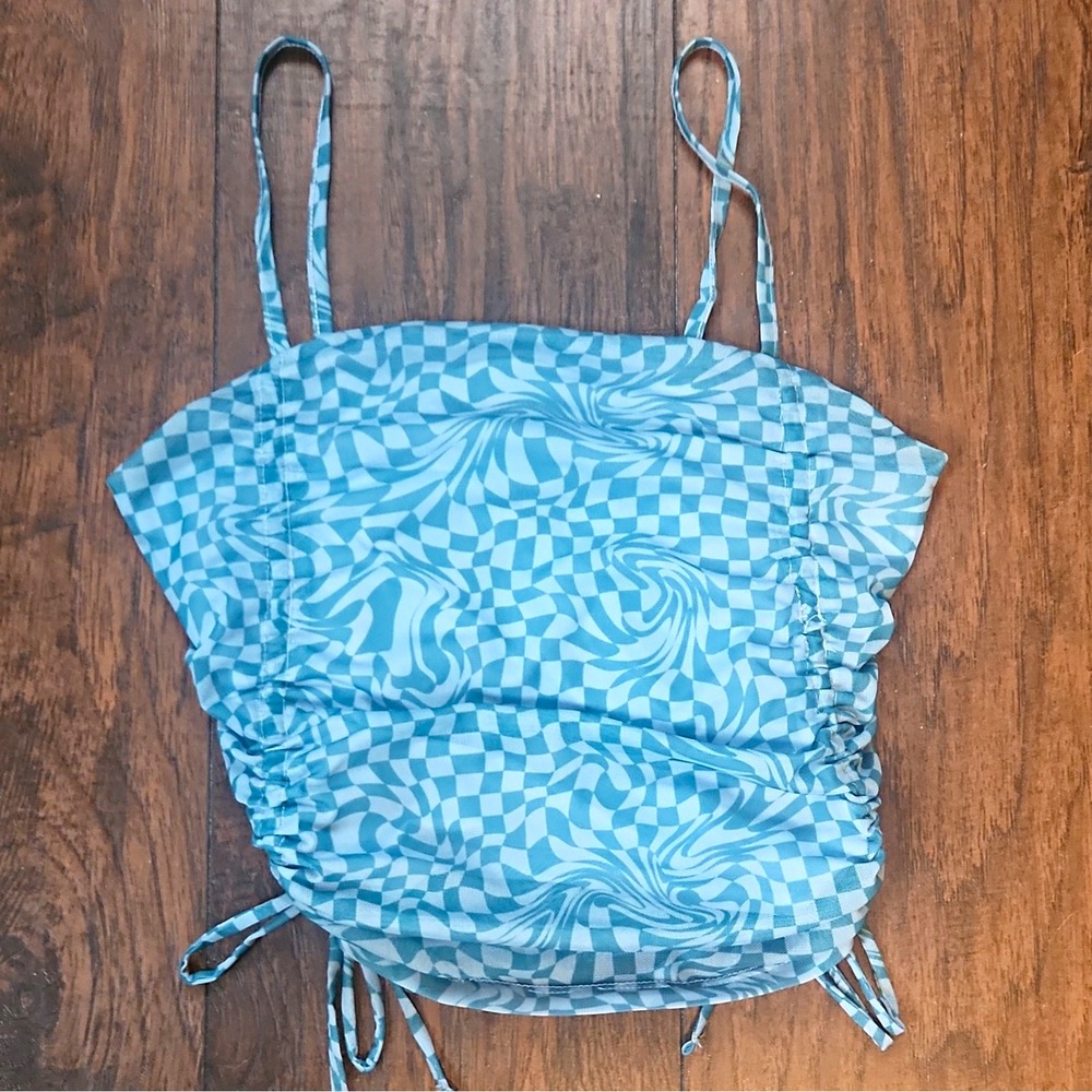 SO Women's Top Size S Blue/White Geometric Drawstring Spaghetti Strap